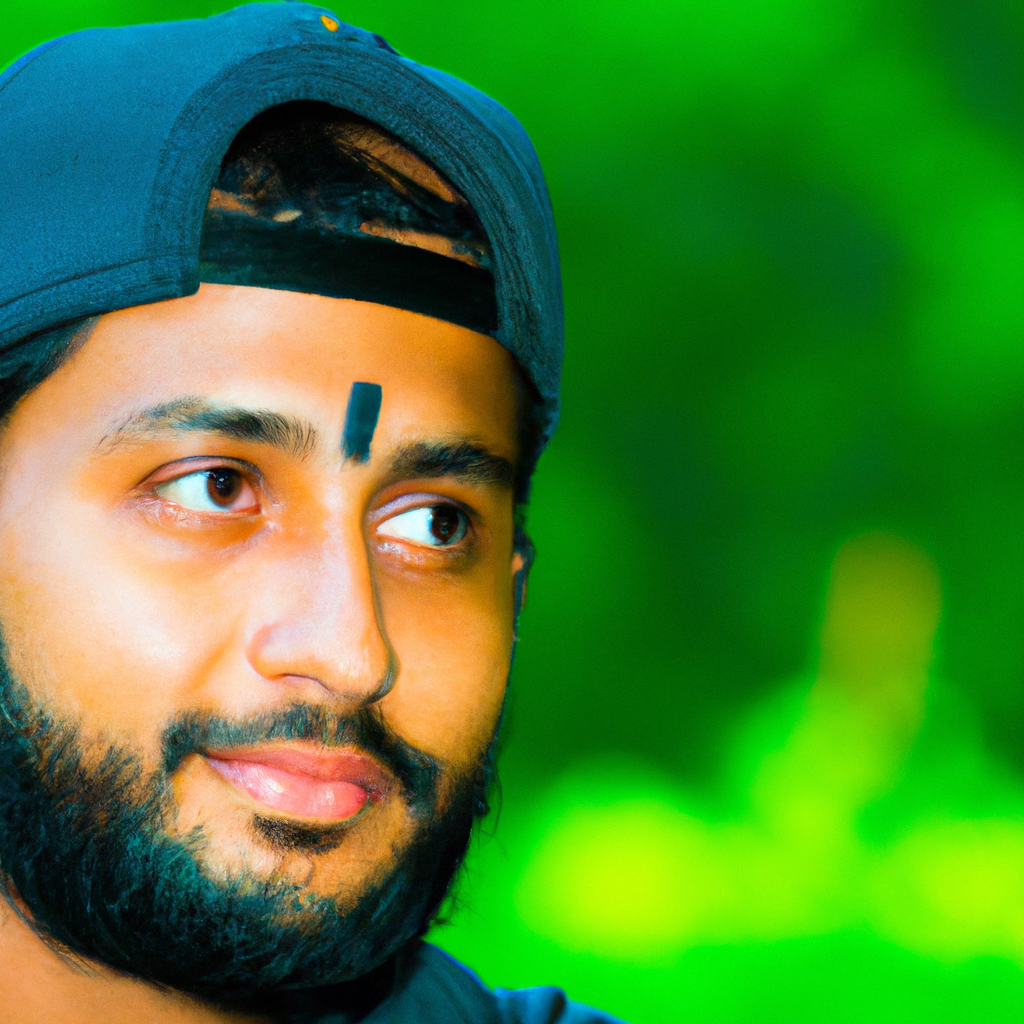 Teamleider portret in zonnige tuin, close-up met groen achtergrond